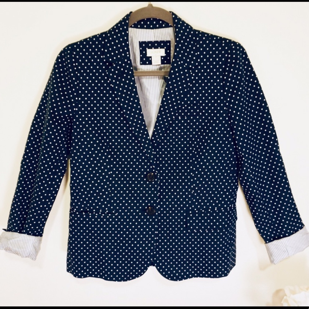 NWOT J Crew Navy Polka Dot Blazer Size 4